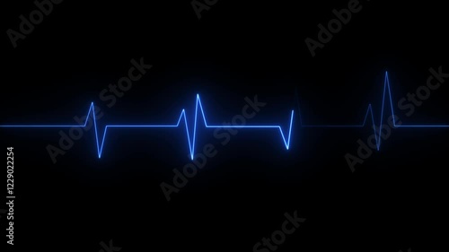 Neon Digital Heartbeat Plus Animation. Neon heartbeat on black background. photo