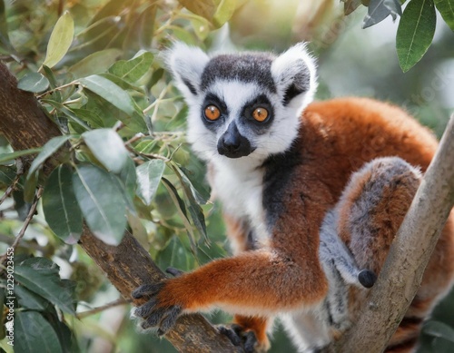 AI generated, animal, animals, mammal, mammals, biotope, habitat, one, individual, foraging, wildlife, ring-tailed lemur (Lemur catta), Madagascar, primates, prosimians, red-brown, red-brown, lemurs, Africa photo