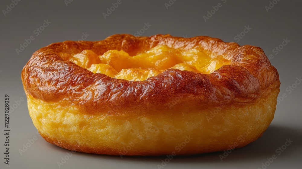 A Golden-Brown Pastry With A Sweet, Custard-Like Filling, Sits On A Gray Background. It'S A Close-Up Shot That Highlights The Texture And Deliciousness Of The Baked Good. A Golden-Brown Pastry With A Sweet, Custard-Like Filling, Sits On A Gray Background. It'S A Close-Up Shot That Highlights The Texture And Deliciousness Of The Baked Good.