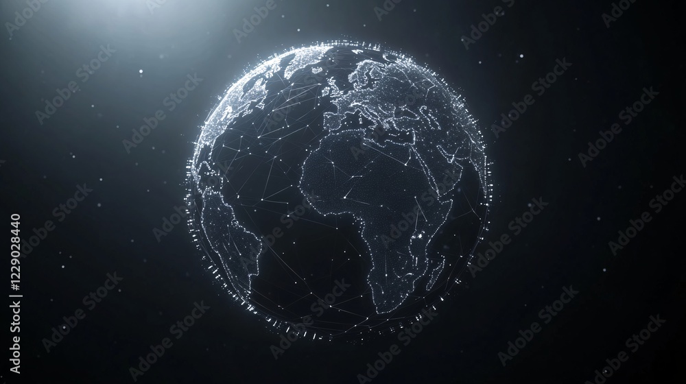 Elegant digital Earth with luminous interconnected lines, minimalist design, showcasing global communication and technological progress.