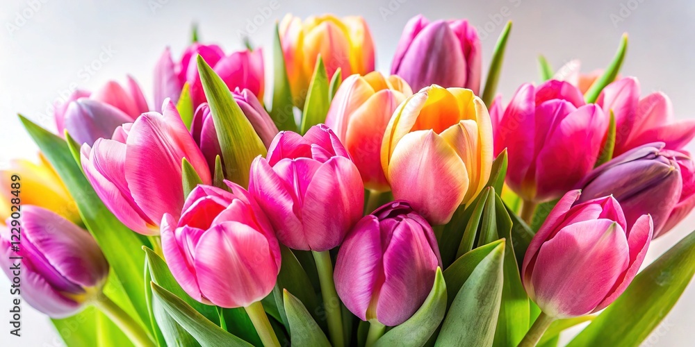 Pink Tulips Bouquet - White Background - Bright Colors