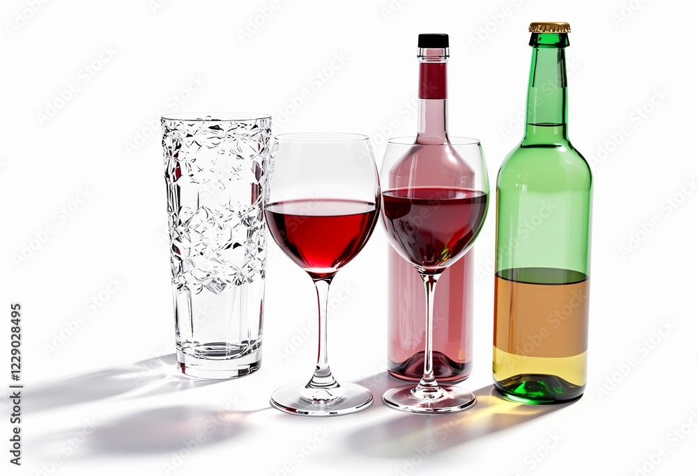 Elegant Display of Beverages With Rich Red Wine and Refreshing Drinks. Generative AI Elegant Display of Beverages With Rich Red Wine and Refreshing Drinks. Generative AI