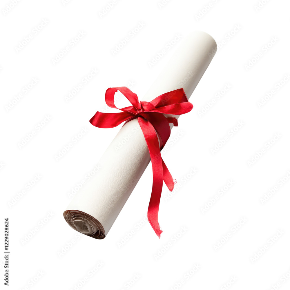 Formal descent, rolled diploma with red ribbon on white background alpha, transparent background png Formal descent, rolled diploma with red ribbon on white background alpha, transparent background png