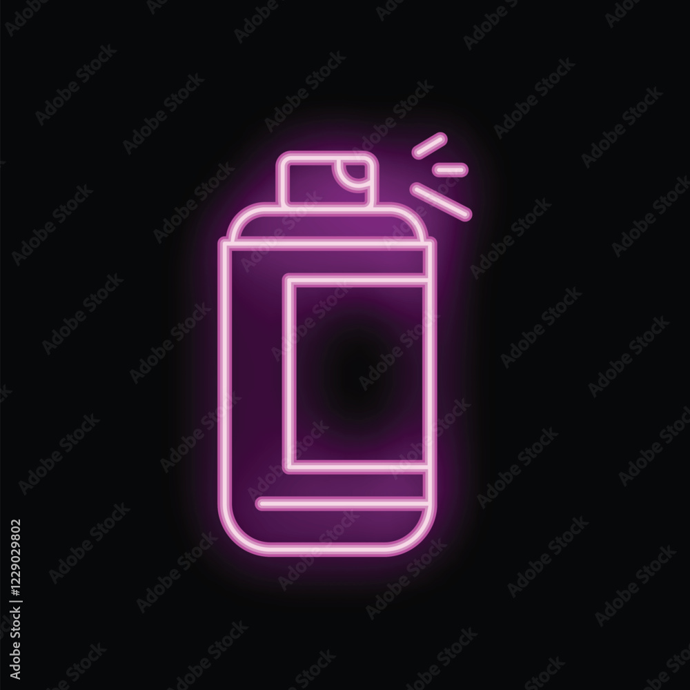 Neon spray paint can icon glowing on dark background, concept of street art and graffiti Neon spray paint can icon glowing on dark background, concept of street art and graffiti