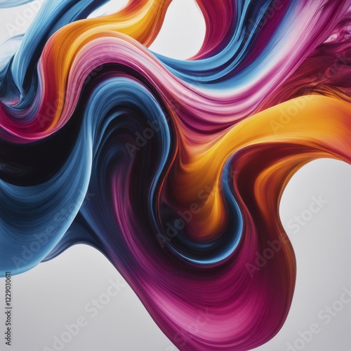 Fluently swirling wave of blue, pink, orange, and yellow colors creating an abstract fluid pattern, AI generated