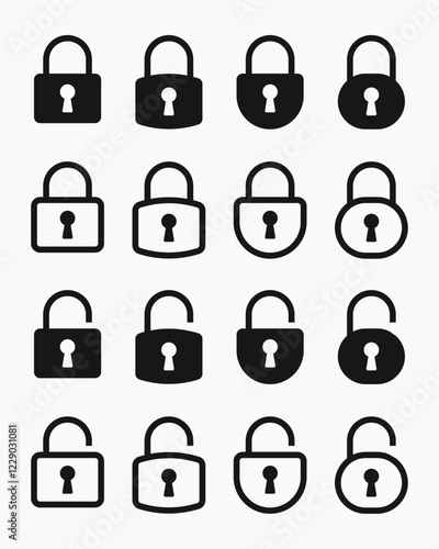 Lock icon set with white background. Includes locked and unlocked icons. security symbol.