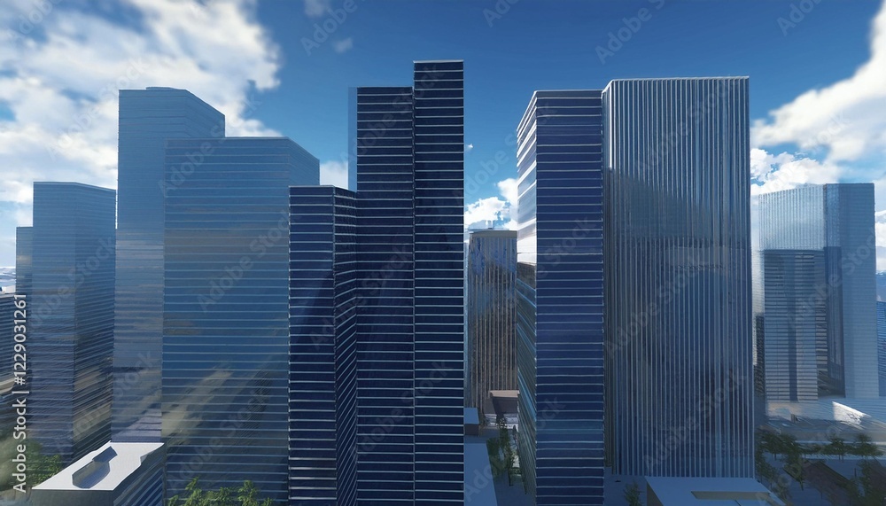 Fototapeta premium テレビ会議 背景用 CG オフィス外観 都市 高層ビル cityscape video conferencing background