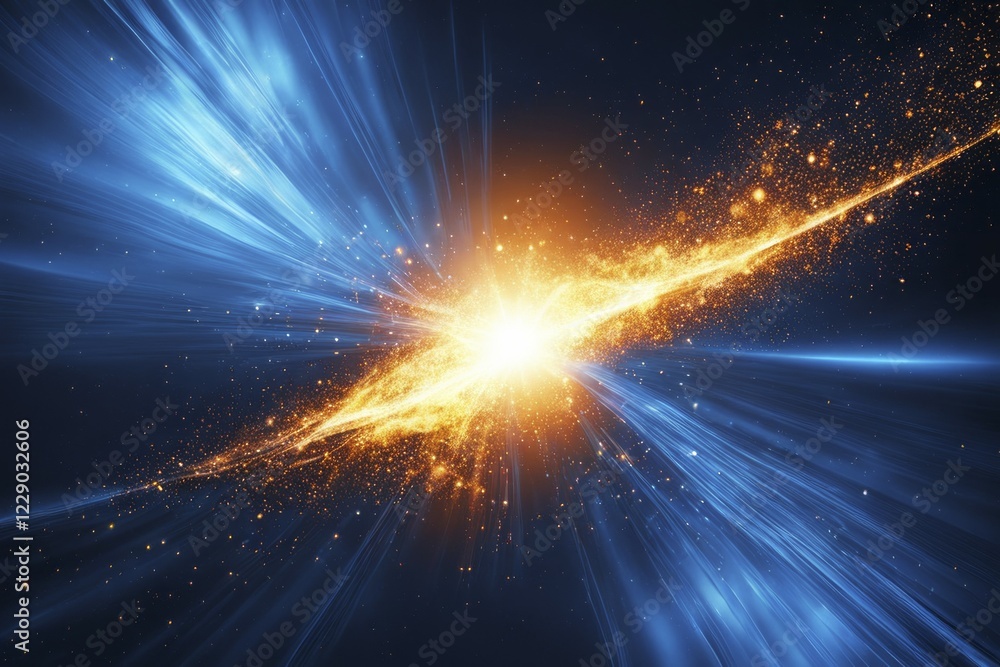 Bright orange and blue explosive starburst with dynamic energy trails, AI generated Bright orange and blue explosive starburst with dynamic energy trails, AI generated