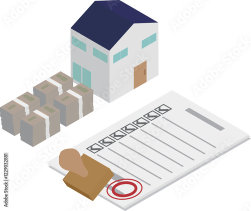 アイソメトリックな住宅ローンが通ったイメージ素材