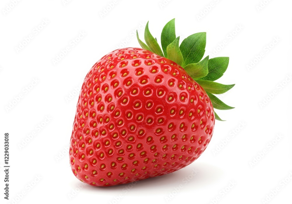 A fresh plump strawberry with a vibrant red surface, isolated on a white background A fresh plump strawberry with a vibrant red surface, isolated on a white background