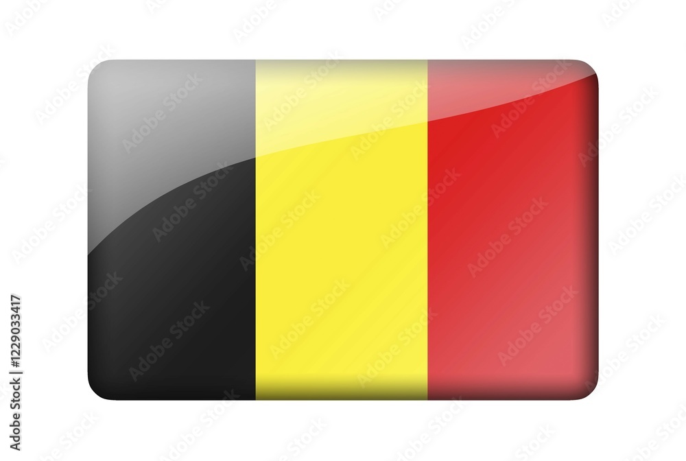 Fototapeta premium The Belgian flag. Rectangular glossy icon. Isolated on white background