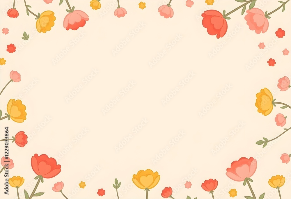 Soft pastel floral background with tiny flowers in peach, golden yellow, and coral red Soft pastel floral background with tiny flowers in peach, golden yellow, and coral red