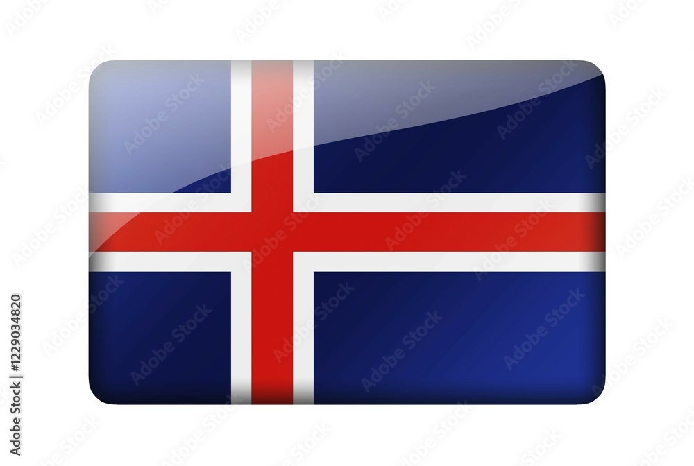 Fototapeta premium The Icelandic flag. Rectangular glossy icon. Isolated on white background