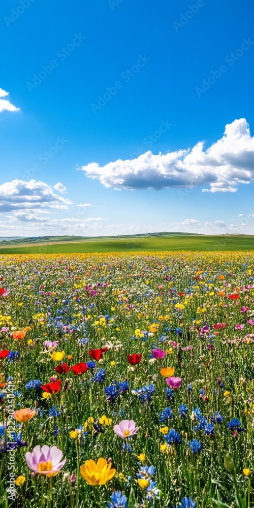 Vibrant Wildflower Meadow in Summer: Colorful Nature Landscape Vibrant Wildflower Meadow in Summer: Colorful Nature Landscape