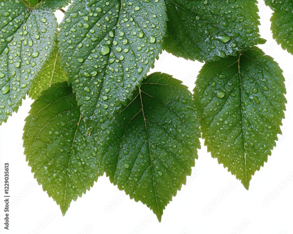 Serene Morning Sunlight Illuminates Dew-Covered Leaves A Crisp, Natural Transpiration Scene of Vibrant Green Foliage, Capturing the Essence of Early Morning Nature, Showing the Beauty of Dewdrops on Serene Morning Sunlight Illuminates Dew-Covered Leaves A Crisp, Natural Transpiration Scene of Vibrant Green Foliage, Capturing the Essence of Early Morning Nature, Showing the Beauty of Dewdrops on