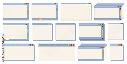 Desktop browser and dialog window templates. Computer user interface elements