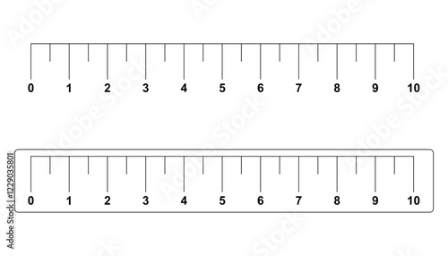 Scale for ruler in inches. scale lines 1 to 10 on inch. measuring tool. measurement device. inch black lines. ruler icon symbol