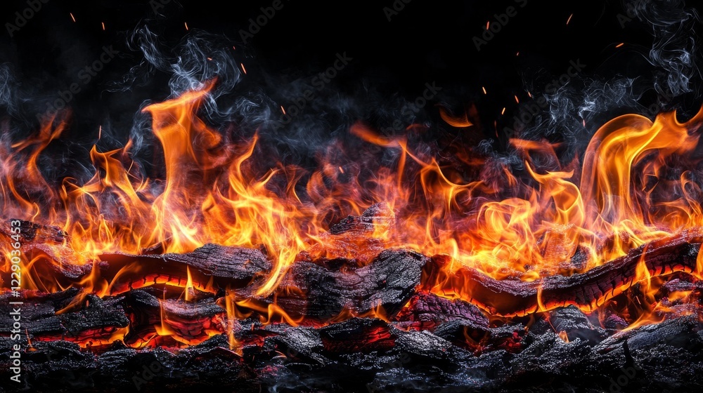 Intense burning flames close-up for dramatic fire background banner design Intense burning flames close-up for dramatic fire background banner design