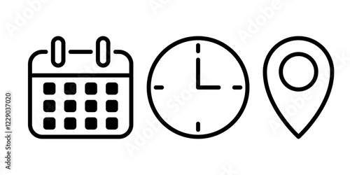 Time, watch, calendar, pin icons set