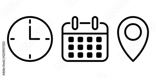Time, watch, calendar, pin icons set