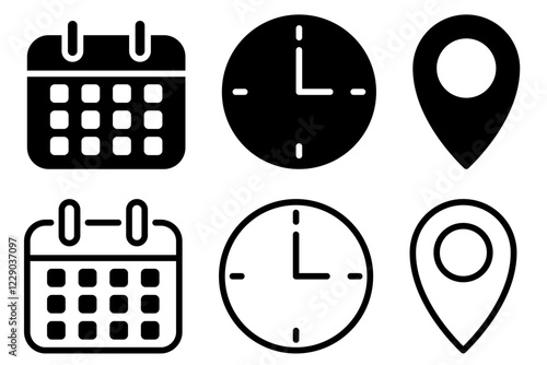 Time, watch, calendar, pin icons set
