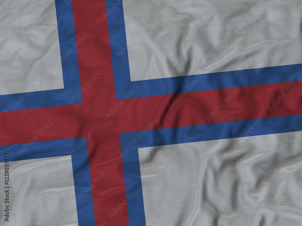 Fototapeta premium Closeup of Ruffled Faroe Islands flag, Fabric Ruffled Flag Background