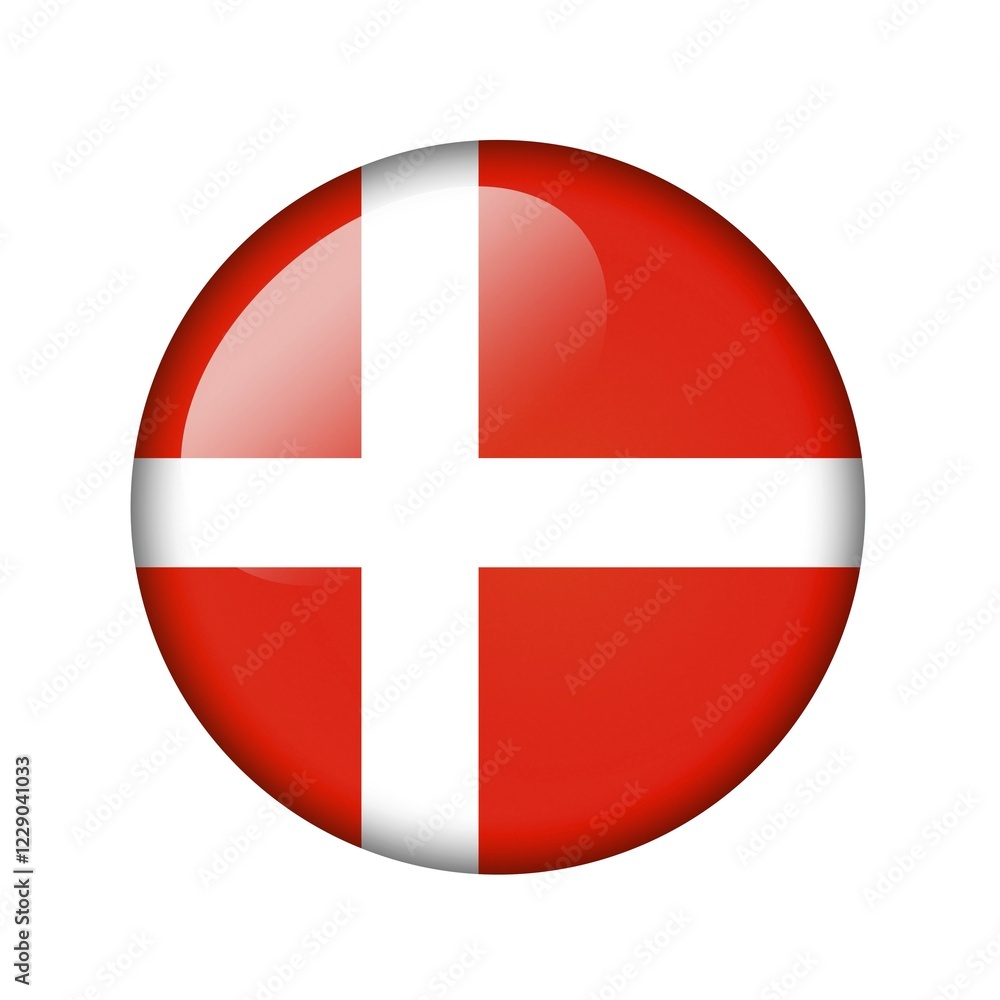 The Danish flag. Round glossy icon. Isolated on white background The Danish flag. Round glossy icon. Isolated on white background