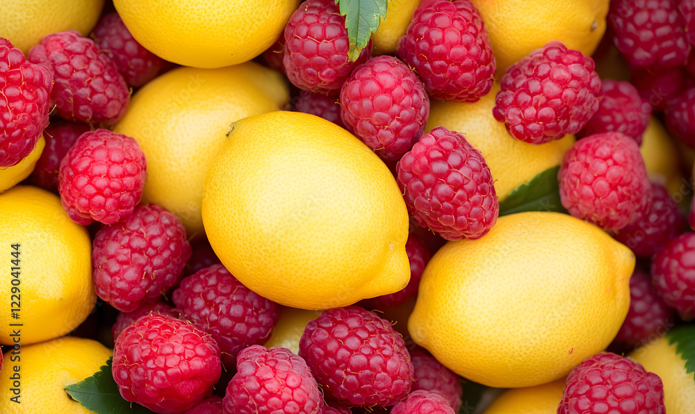lemons and rasberries filling the frame, Generative AI lemons and rasberries filling the frame, Generative AI