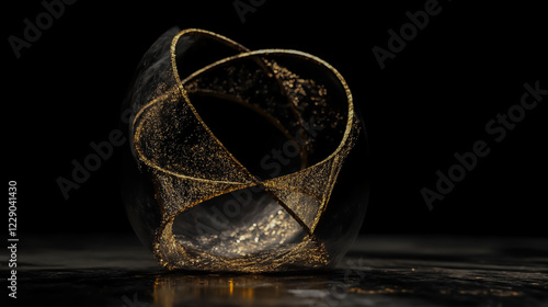 Abstract representation of time as intertwining, golden threads suspended in infinite darkness