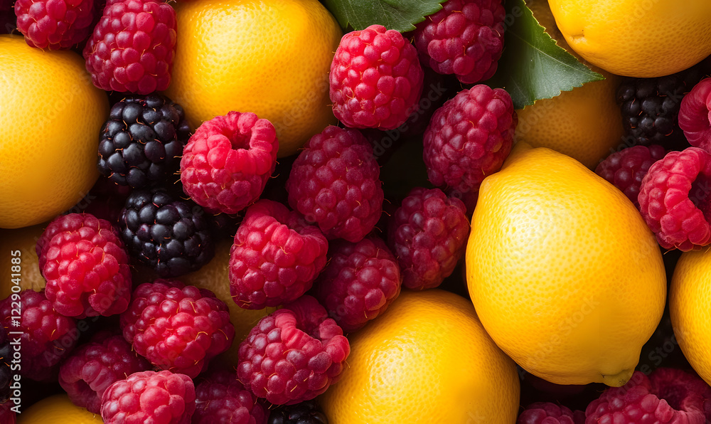 lemons and rasberries filling the frame, Generative AI lemons and rasberries filling the frame, Generative AI