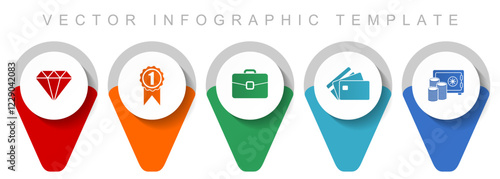 Shopping pointer collection, miscellaneous icons such as diamond, badge, case, credit card and money, flat design vector infographic template in eps 10