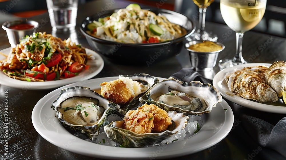 A Close - up View of Fresh and Juicy Oysters. These bivalve mollusks, with their rough, irregular shells, are a popular seafood delicacy A Close - up View of Fresh and Juicy Oysters. These bivalve mollusks, with their rough, irregular shells, are a popular seafood delicacy