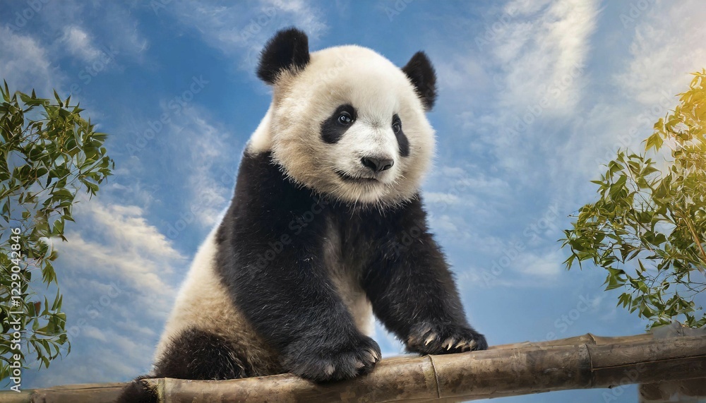 Obraz premium AI generated, animal, animals, mammal, mammals, biotope, habitat, one, individual, foraging, wildlife, panda, panda bear, bamboo bear, giant panda (Ailuropoda melanoleuca)