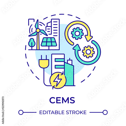 CEMS multi color concept icon. City electrification, energy management. Control system. Round shape line illustration. Abstract idea. Graphic design. Easy to use in infographic, presentation