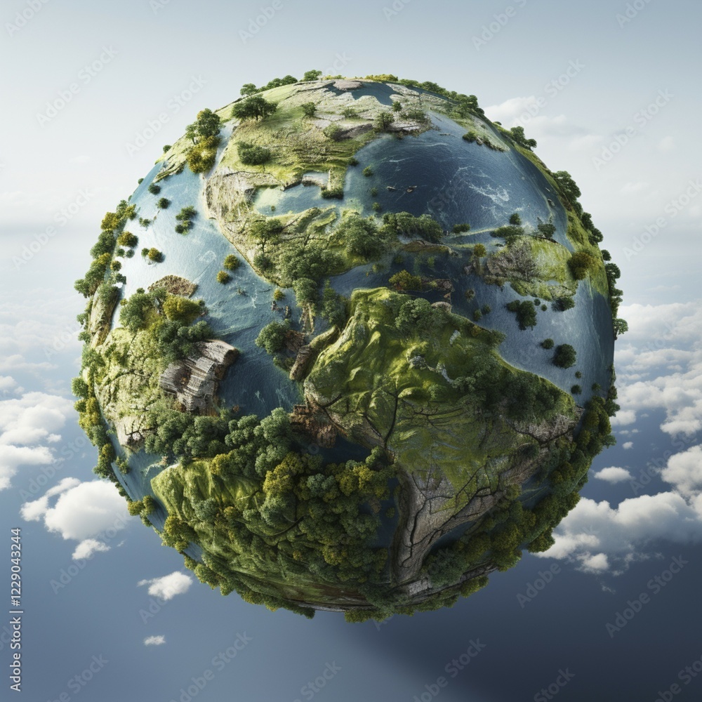Fototapeta premium Green globe, tomorrow's world green, wish earth, AI generated