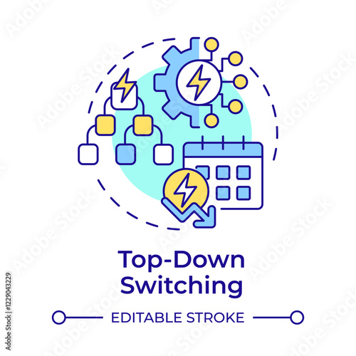 Top down switching multi color concept icon. Energy consumption management, control. Monitoring, tracking. Round shape line illustration. Abstract idea. Graphic design. Easy to use in infographic