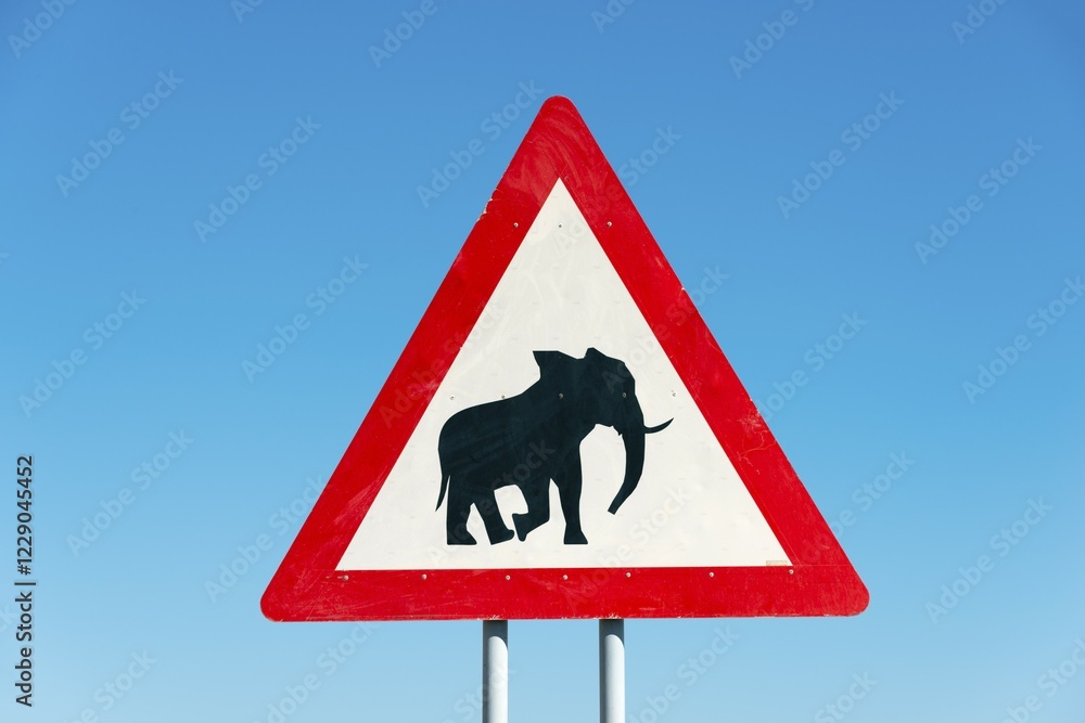 Sign, beware elephants, near Opuwo, Namibia, Africa Sign, beware elephants, near Opuwo, Namibia, Africa