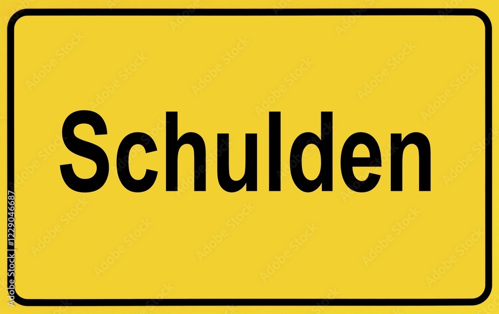 Symbol picture, place-name sign, debts, Corona crisis, Germany, Europe Symbol picture, place-name sign, debts, Corona crisis, Germany, Europe