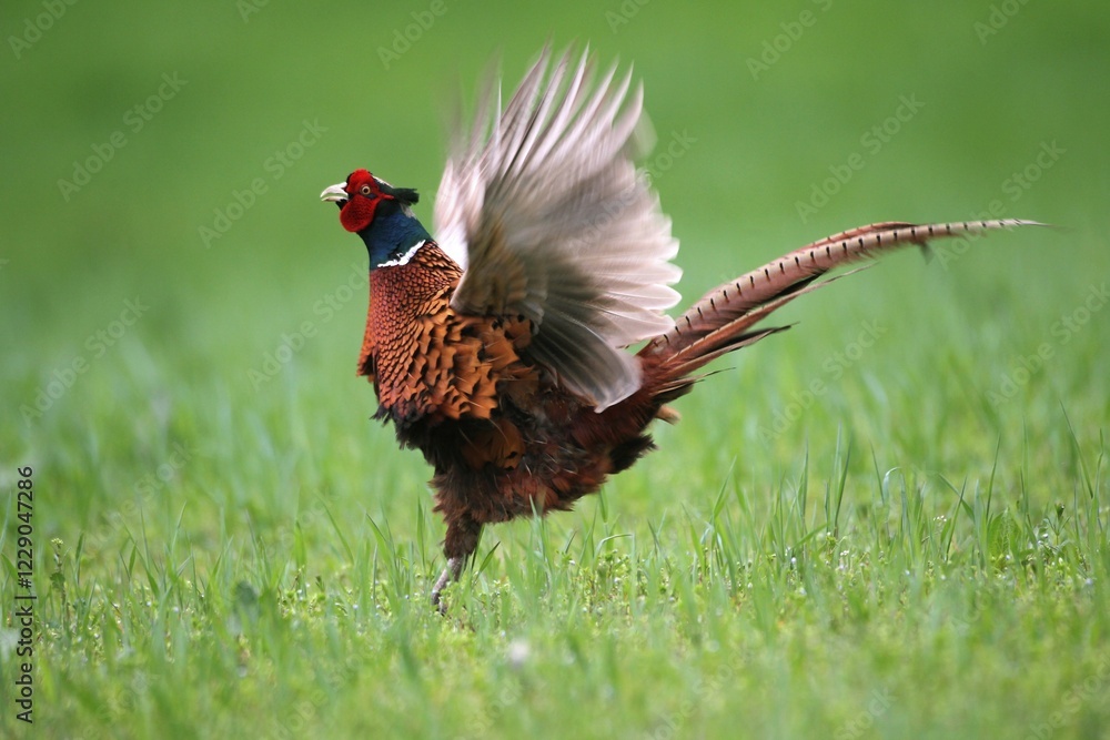Fototapeta premium Pheasant (Phasianus colchicus), courting cock, Lower Austria, Austria, Europe