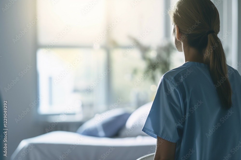 Back view of nurse in hospital or elderly care home. KI generiert, generiert AI generated Back view of nurse in hospital or elderly care home. KI generiert, generiert AI generated