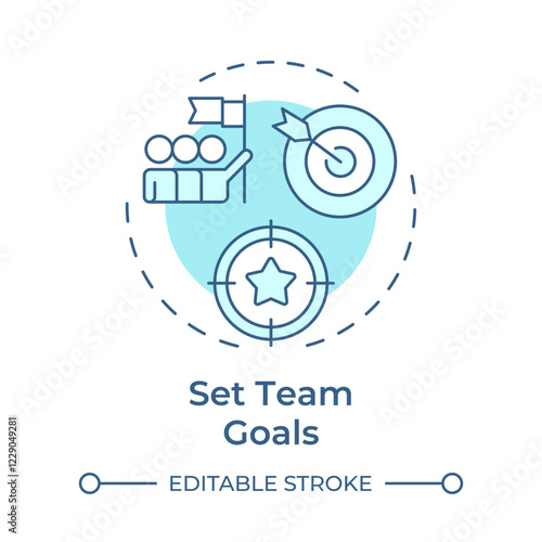 Set team goals soft blue concept icon. Planning tasks and targets. Line manager responsibility. Round shape line illustration. Abstract idea. Graphic design. Easy to use in presentation