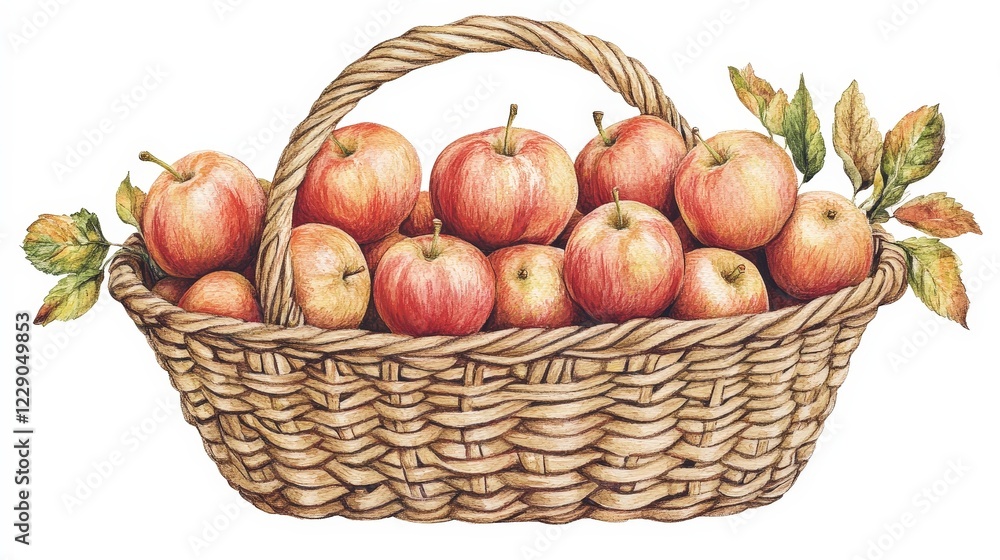 Fresh Red Apples in a Woven Basket Surrounded by Green Leaves Fresh Red Apples in a Woven Basket Surrounded by Green Leaves