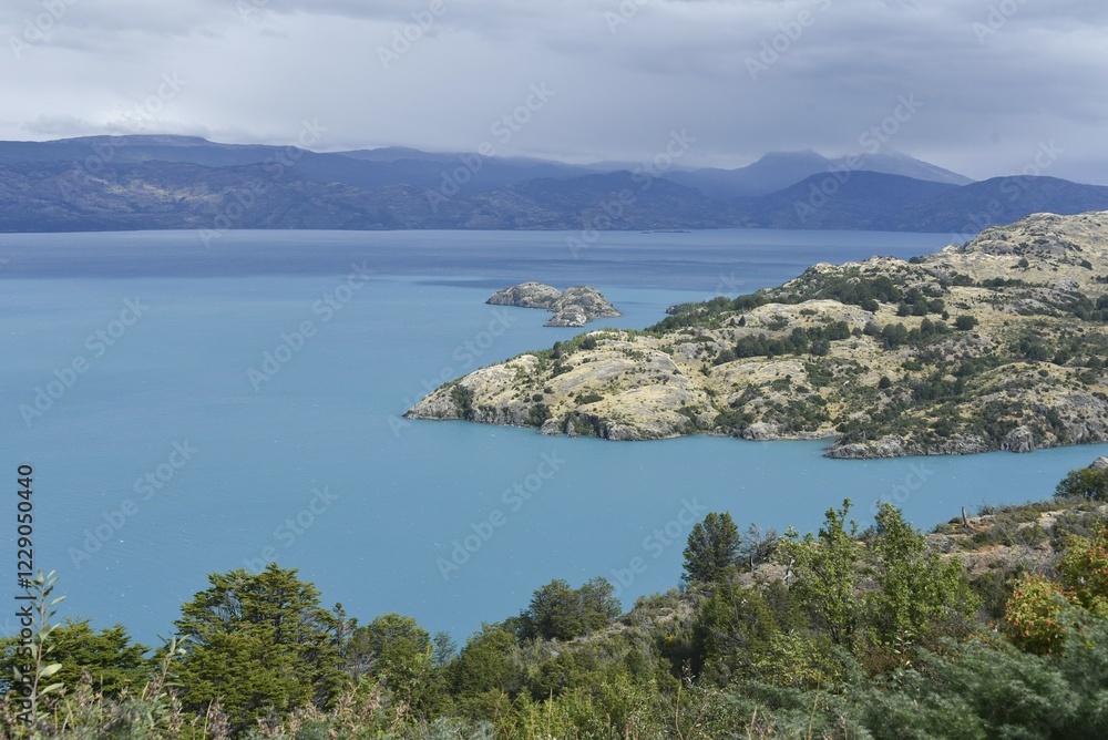 Lago General Carrera (or also Lago Buenos Aires in Argentina), Patagonia, Chile, South America Lago General Carrera (or also Lago Buenos Aires in Argentina), Patagonia, Chile, South America
