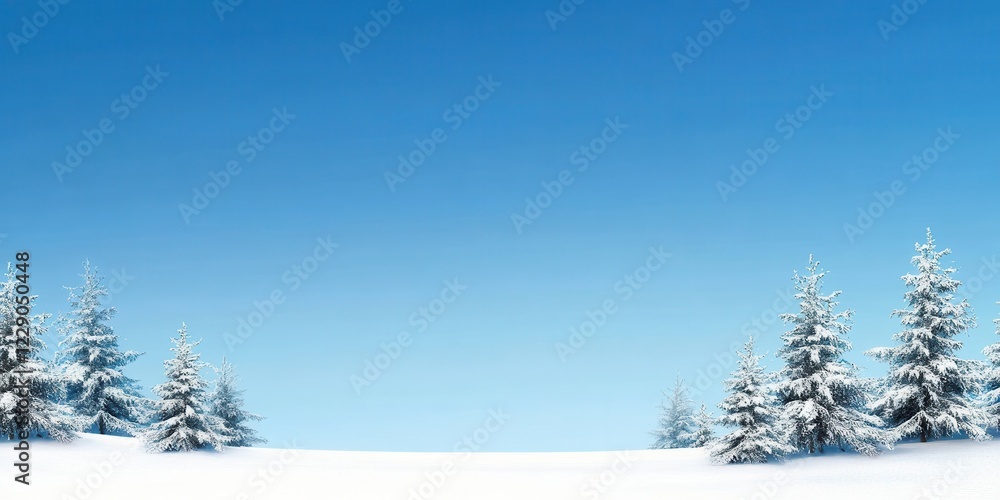 Fototapeta premium Snow-Covered Pine Forest Under a Clear Blue Sky: A Serene Winter Wonderland