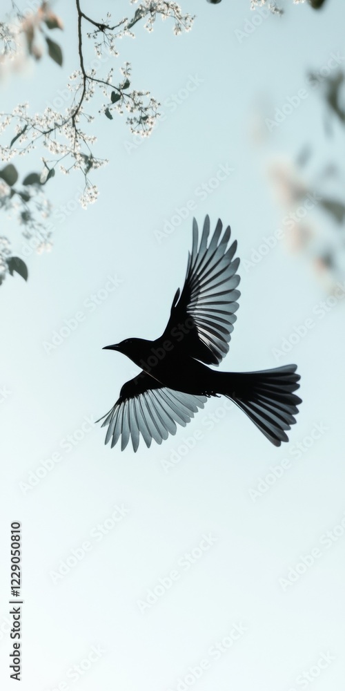 Naklejka premium Silhouette of a Bird in Flight Against a Pastel Sky