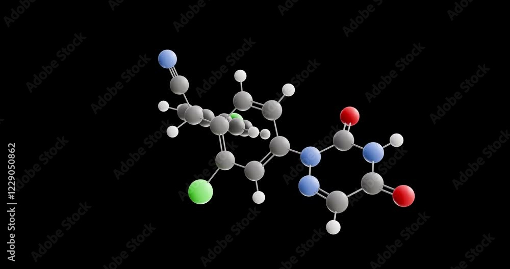 Clazuril molecule, rotating 3D model of coccidiostat, looped video on a black background Clazuril molecule, rotating 3D model of coccidiostat, looped video on a black background