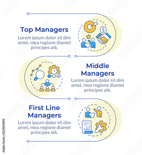 Levels of management infographic vertical sequence. Corporate company workflows regulation. Visualization infochart with 3 steps. Circles workflow. Montserrat SemiBold, Lato Regular fonts used photo