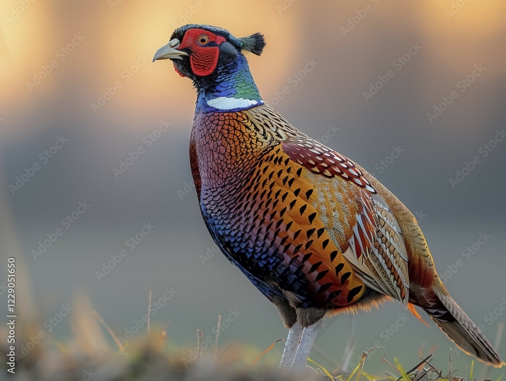 Fototapeta premium A pheasant (Phasianus colchicus) in natural surroundings, AI generated