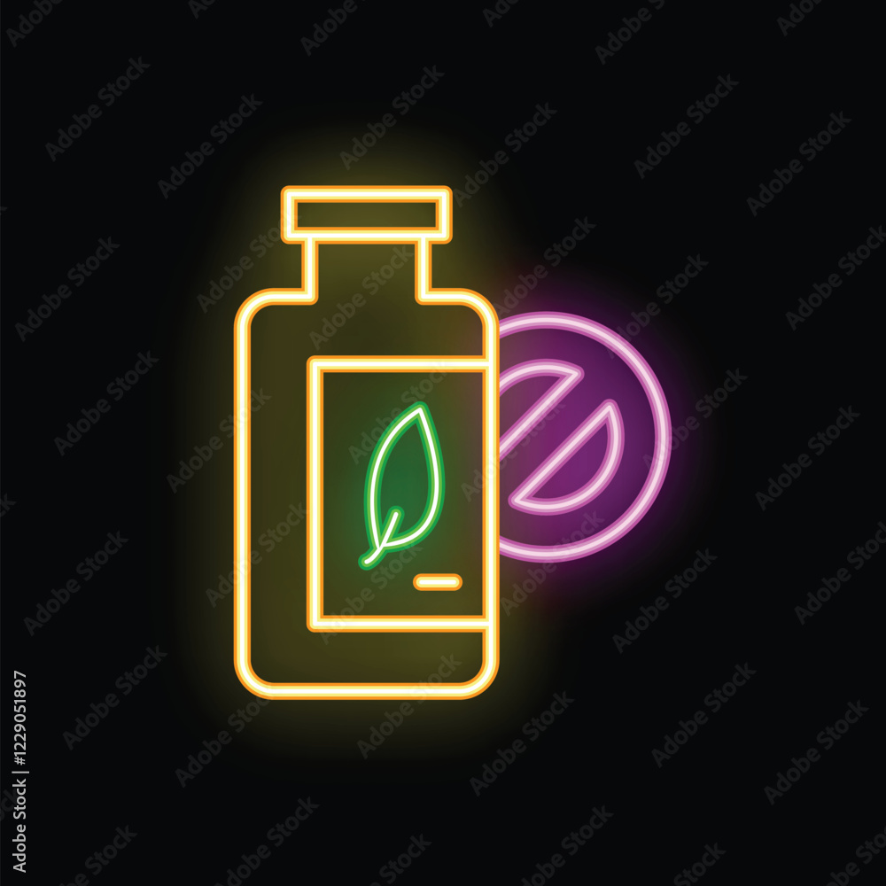 Glowing neon line gmo free icon isolated on a black background, perfect for showcasing healthy and natural products Glowing neon line gmo free icon isolated on a black background, perfect for showcasing healthy and natural products