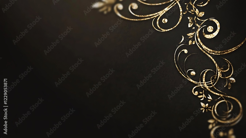 Golden Floral Design On Dark Background Golden Floral Design On Dark Background